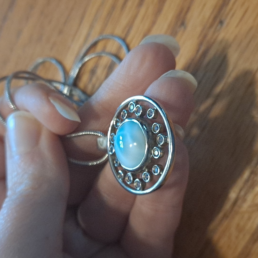 Marahlago Larimar Sterling Zion Necklace w Spinel - Picture 6 of 9